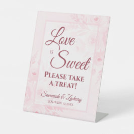 Love is Sweet Take a Treat Blush Pink Floral Reclamebord Met Voetstuk