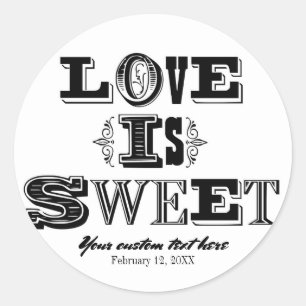 Love is Sweet Vintage Weddenschap Black & White Cu Ronde Sticker