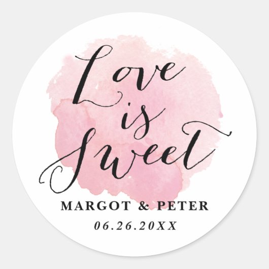 Love is Sweet Waterverf Script Ronde Sticker (Voorkant)