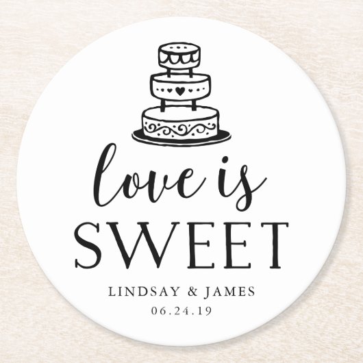 Love is Sweet | Weddenskap Ronde Kartonnen Onderzetter (Voorkant)