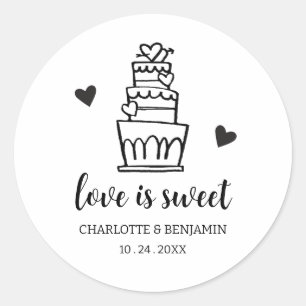 Love is Sweet Wedding Cake Favor Ronde Sticker