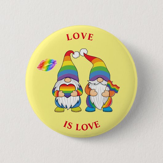 LOVE IS VERLIES - Twee Rainbow Boy Gnomes Button (Voorkant)