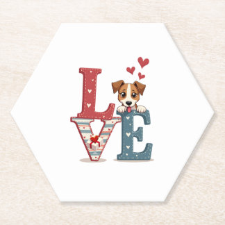 LOVE Jack Russell Terrier Hond Gelukkige Valentijn Kartonnen Onderzetters