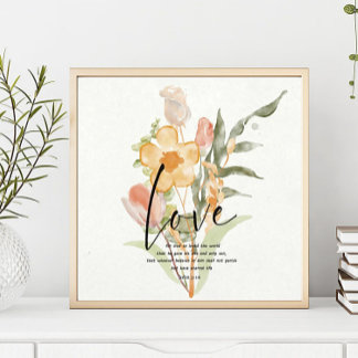 Love-John 3:16 oranje floral Poster