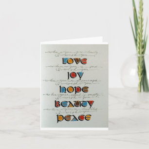 LOVE JOY HOPE PEACE BEAUTY NOTECARD FEESTDAGEN KAART