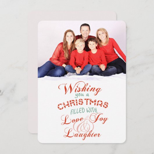 Love Joy Laughter kerstfoto Flat Card Feestdagenkaart (Voorkant / Achterkant)