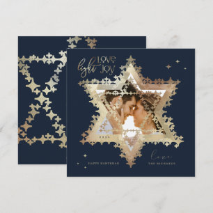 Love Joy Light Elegant Gold Star van David Photo Feestdagenkaart
