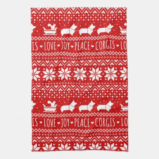 Love Joy Peace Corgis Festive Kerstfeestdag Theedoek (Verticaal)