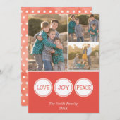 Love Joy Peace | Drie kerstkaarten Feestdagenkaart (Voorkant / Achterkant)