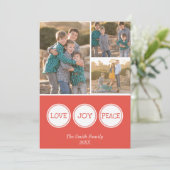 Love Joy Peace | Drie kerstkaarten Feestdagenkaart (Staand voorkant)