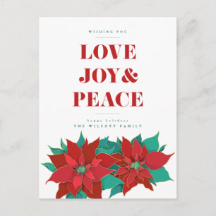LOVE JOY & PEACE Joyeuse Carte postale de Noël