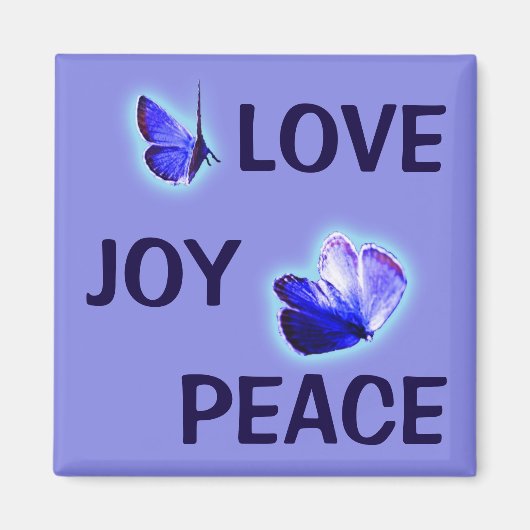 Love Joy Peace Paarse Vlinders Magneet (Voorkant)