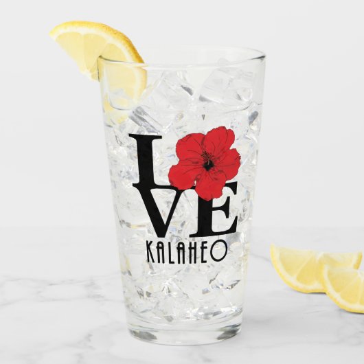 LOVE Kalaheo Hawaii Red Hibiscus Glas (Voorkant ijs)