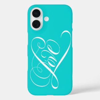 LOVE kalligrafie Hartlettering Aqua Blauwgroen Ele iPhone 16 Hoesje