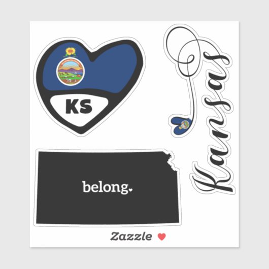 Love Kansas, 3 Designs, Die Cut Stickers (Feuille)