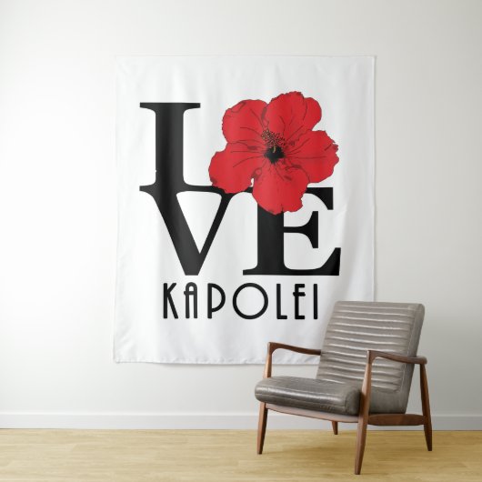 LOVE Kapolei Hawaii red Hibiscus Wandkleed (In situ)