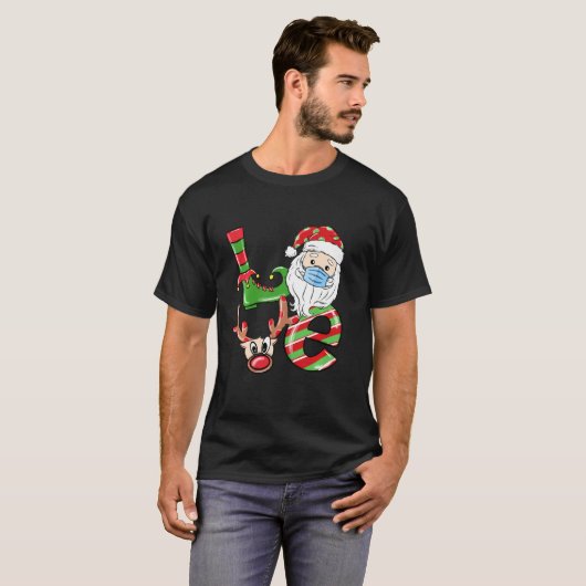 Love Kerstmis 2020 Santa Head Reindeer Mask Pajam T-shirt (Voorkant volledig)