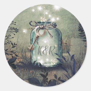 Love Key Mason Jar Rustic Woodland Wedding Ronde Sticker