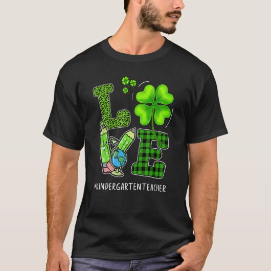 LOVE Kindergarten leraar Shamrock Leopard St Patr T-shirt (Voorkant)