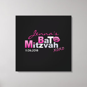 LOVE & KISSES Hot Pink Bat Mitzvah Inlogbord Canvas Afdruk
