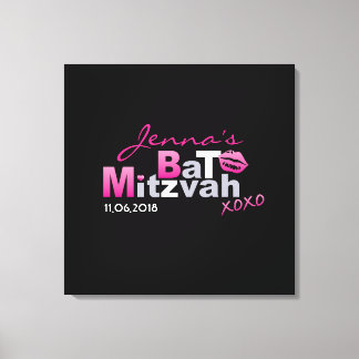 LOVE & KISSES Hot Pink Bat Mitzvah Inlogbord Canvas Afdruk