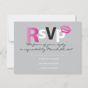 LOVE & KISSES Hot Pink Bat Mitzvah Reply Card RSVP Kaartje