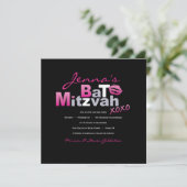 LOVE & KISSES HOT PINK Bat Mitzvah Uitnodiging (Staand voorkant)