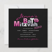 LOVE & KISSES HOT PINK Bat Mitzvah Uitnodiging (Voorkant)