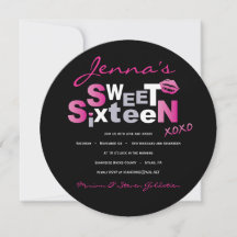 LOVE & KISSES HOT PINK Sweet Sixteen Uitnodiging
