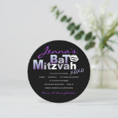 LOVE & KISSES Purple Bat mitzvah Invitation (Debout devant)