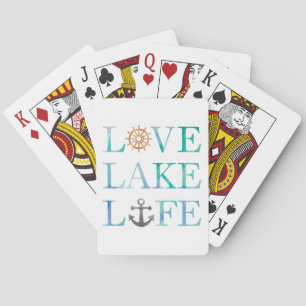 Love Lake Life Nautical Waterverf Typografie Speelkaarten