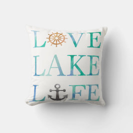 Love Lake Life Waterverf Typography Nautical Kussen
