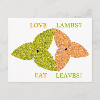 Love Lambs Eat Leaves Pro Vegetarian Briefkaart