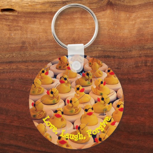 Love Laugh Yellow Rubber Ducks Inspirerend Sleutelhanger (Voorkant)