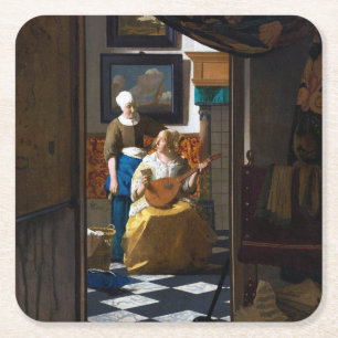 Love Letter, Johannes Vermeer Vierkante Kartonnen Onderzetter