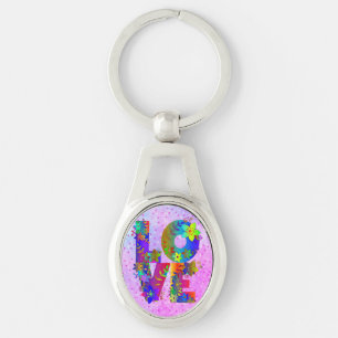 LOVE Letter Word Floral Rainbow Flowers Sleutelhanger
