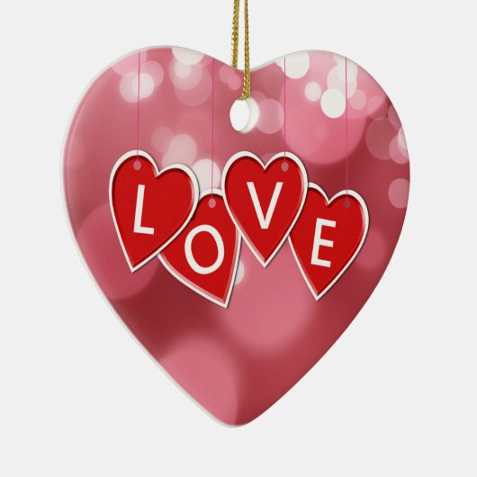 Love Lettering Red Hearts Keramisch Ornament (Rechts)