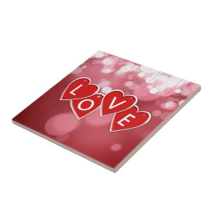 Love Lettering Red Hearts Tegeltje