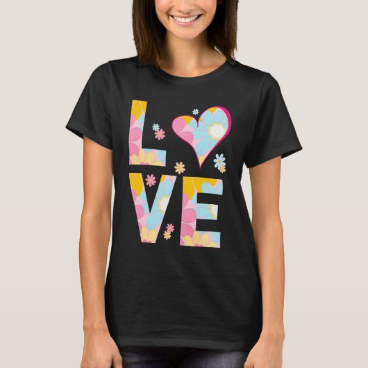 LOVE Letters Boho Hippie Vibes Daisy Pastel Print T-shirt (Voorkant)
