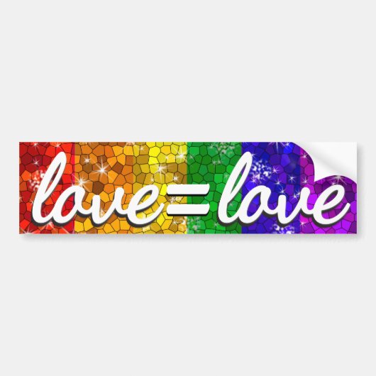 Love LGBT Gay Pride Glitter Rainbow Flag Bumpersticker (Voorkant)