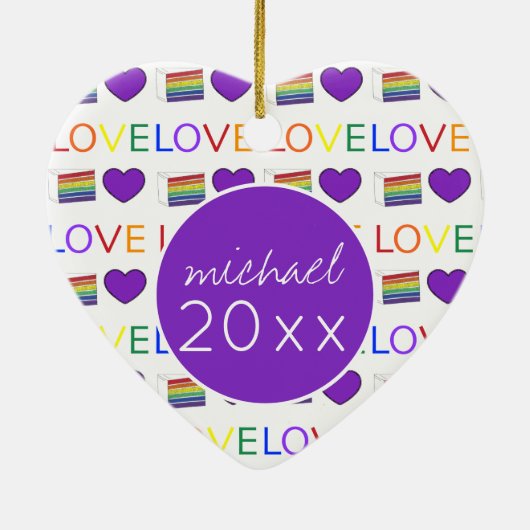 Love LGBT Gay Pride Rainbow Cake Heart Keramisch Ornament (Achterkant)