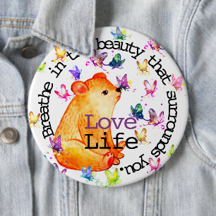 Love Life Cute Beer with Butterflies Ronde Button 6,0 Cm
