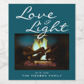 Love Light Cozy Fireplace Fire Kerstfoto Wijn Etiket (Enkel label)