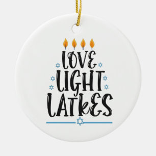Love Light Latkes Funny Hanukkah Jewish Holiday Keramisch Ornament