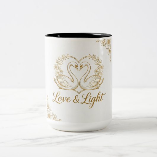 Love & Light Mug - Gold Swans Heart Design | 15 oz (Centre)