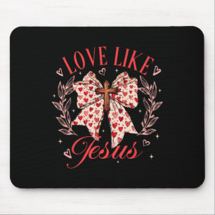 Love Like Jesus Coquette Bow Cross Valentijnse Chr Muismat