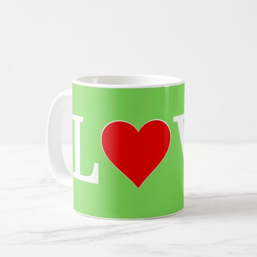 LOVE Lime Green Modern Koffiemok (Voorkant links)