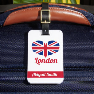 Love London Hart Shaped Union Jack Personaliseer Bagagelabel