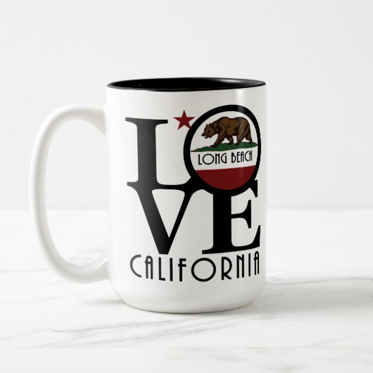 LOVE Long Beach California 15oz Tweekleurige Koffiemok (Links)