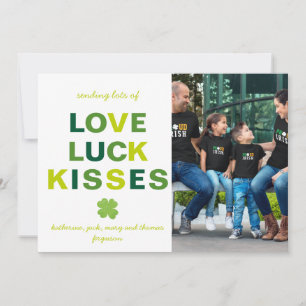 Love Luck Kisses Custom Photo Shamrock St Patrick Kaart